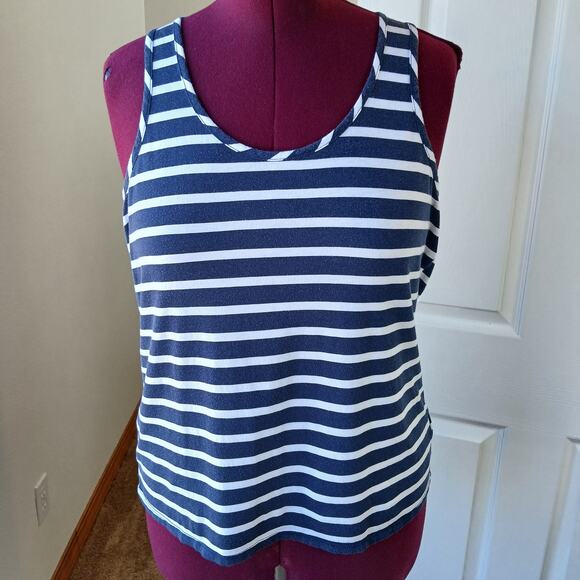 Nautica Navy Stripe Racerback Tank Top Large cotton blend rayon summer - Picture 2 of 11